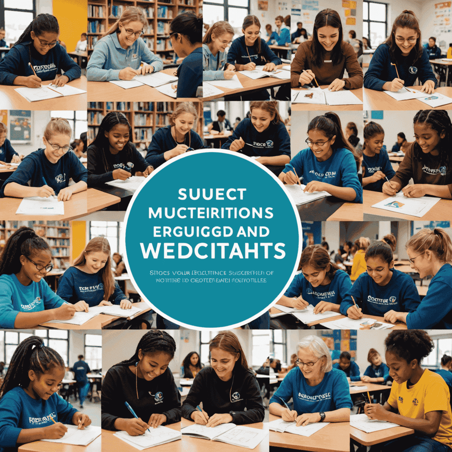 A collage of happy students and volunteers engaged in various learning activities across different subjects, showcasing the diversity and impact of our matching service.